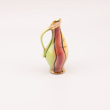 Vase à anse Scheurich & Greulich Keramik en camaïeu ligné vert, rose et jaune