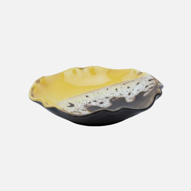 Plat décoratif Dümler & Breiden jaune, brun et beige signé 369/18