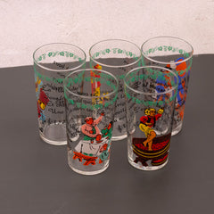 Set de 5 verres sur le thème de la vigne avec dessins et textes de chansons