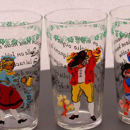 Set de 5 verres sur le thème de la vigne avec dessins et textes de chansons