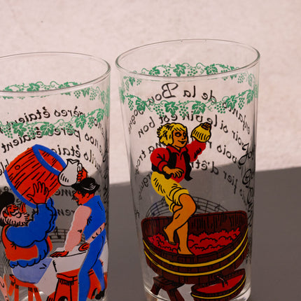 Set de 5 verres sur le thème de la vigne avec dessins et textes de chansons
