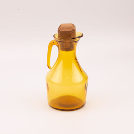 Carafe en verre fumé jaune et bouchon en liège et bois petite hanse