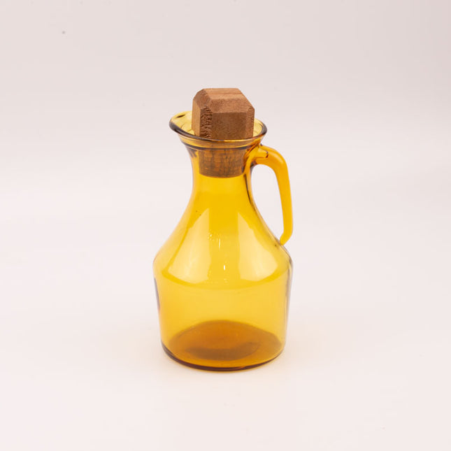 Carafe en verre fumé jaune et bouchon en liège et bois petite hanse