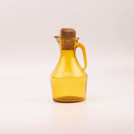 Carafe en verre fumé jaune et bouchon en liège et bois petite hanse
