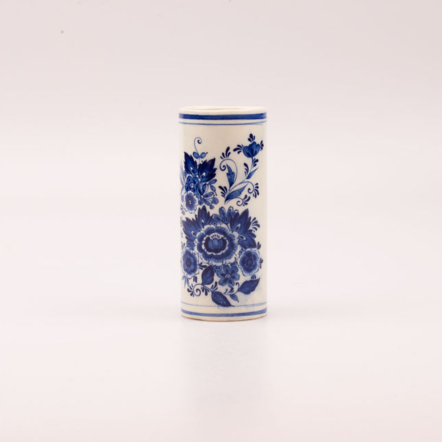 Vase vintage conique blanc à motif bleu floral peint à la main Royal Delfts Blauw