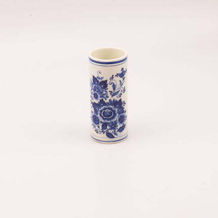Vase vintage conique blanc à motif bleu floral peint à la main Royal Delfts Blauw
