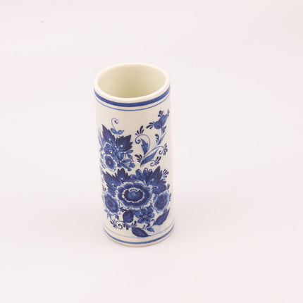 Vase vintage conique blanc à motif bleu floral peint à la main Royal Delfts Blauw