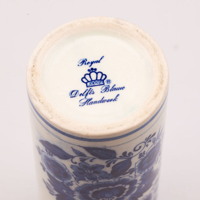 Vase vintage conique blanc à motif bleu floral peint à la main Royal Delfts Blauw