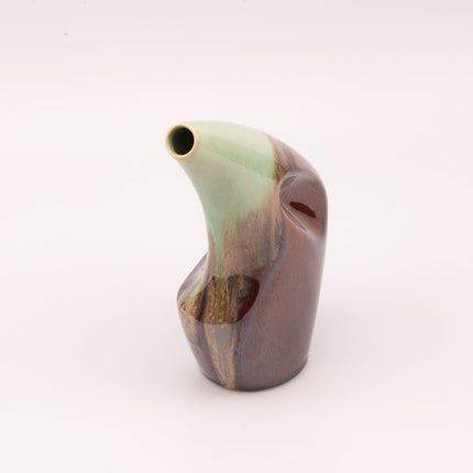 Vase asymétrique en grès à ouverture inclinée  - Turquoise et marron