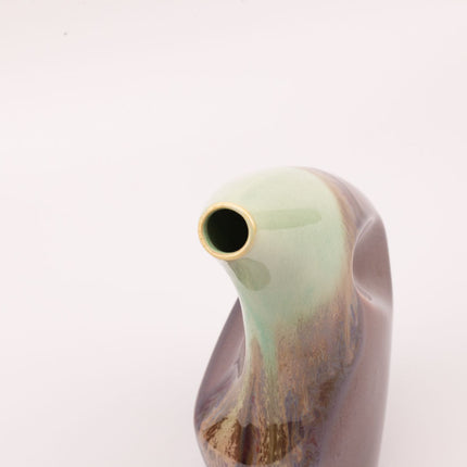 Vase asymétrique en grès à ouverture inclinée  - Turquoise et marron