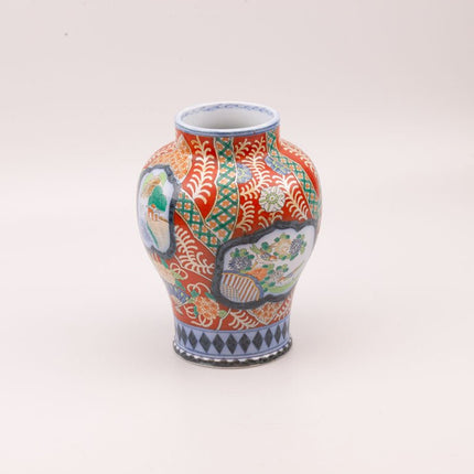 Vase vintage en porcelaine Imaris asiatiques oranges et bleus P. Regout Maastricht 