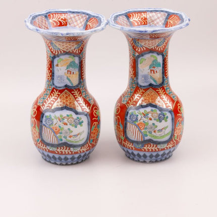 Paire de vases à décor Petrus Regout Maastricht en porcelaine Imaris orange et bleu 