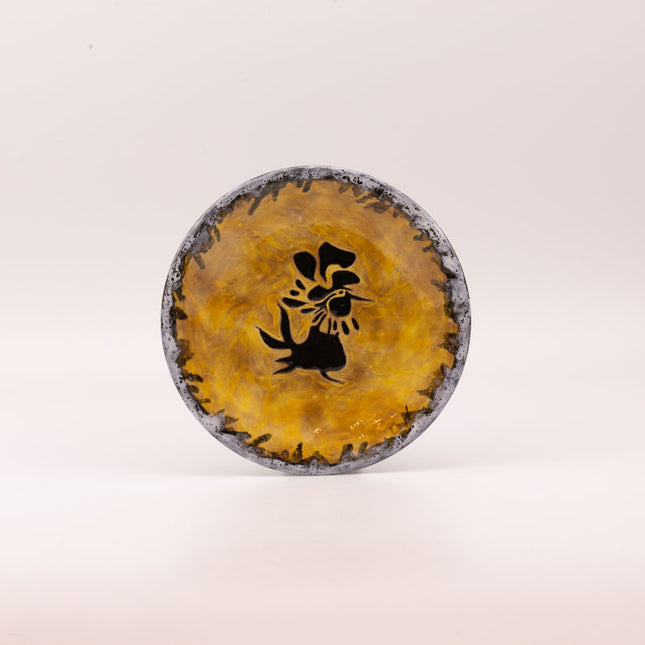 Assiette décorative exceptionnelle jaune de Jean Lurçat à motif de coq- Années 50