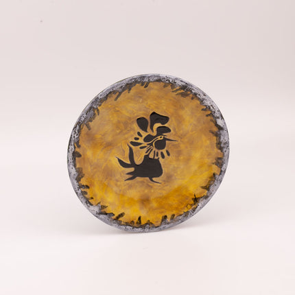 Assiette décorative exceptionnelle jaune de Jean Lurçat à motif de coq- Années 50