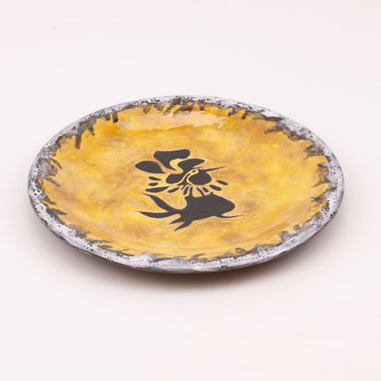 Assiette décorative exceptionnelle jaune de Jean Lurçat à motif de coq- Années 50