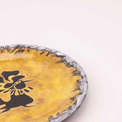Assiette décorative exceptionnelle jaune de Jean Lurçat à motif de coq- Années 50