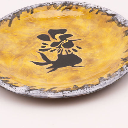 Assiette décorative exceptionnelle jaune de Jean Lurçat à motif de coq- Années 50