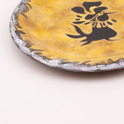 Assiette décorative exceptionnelle jaune de Jean Lurçat à motif de coq- Années 50