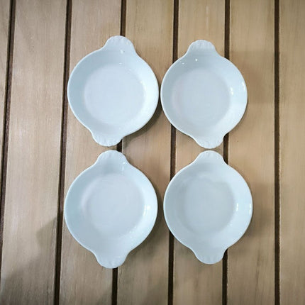 4 ronde Pillivuyt schalen met handvatten van wit porselein