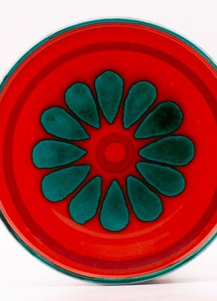 Plat vintage en faïence orange et vert vif Années 70 orange