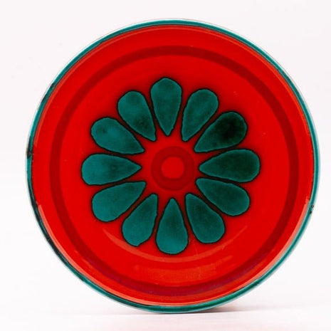 Plat vintage en faïence orange et vert vif Années 70 orange