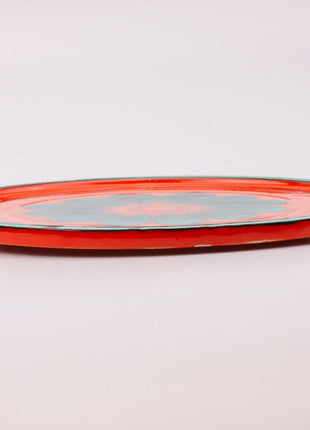 Plat vintage en faïence orange et vert vif Années 70