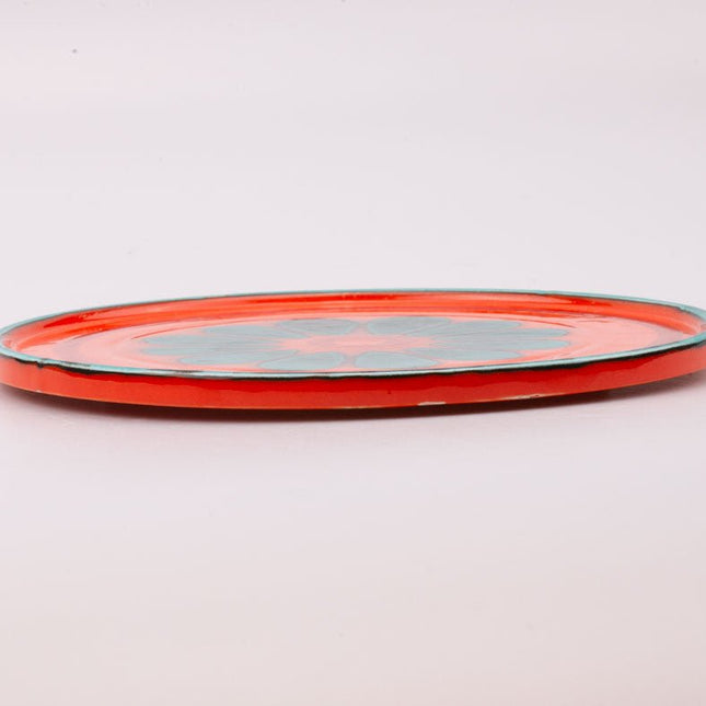 Plat vintage en faïence orange et vert vif Années 70