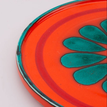 Vintage orange and bright green earthenware dish from the 1970s