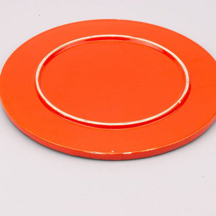 Vintage orange and bright green earthenware dish from the 1970s