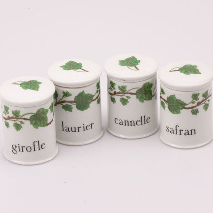 Set of 4 spice, salt and pepper shakers, white Paris porcelain