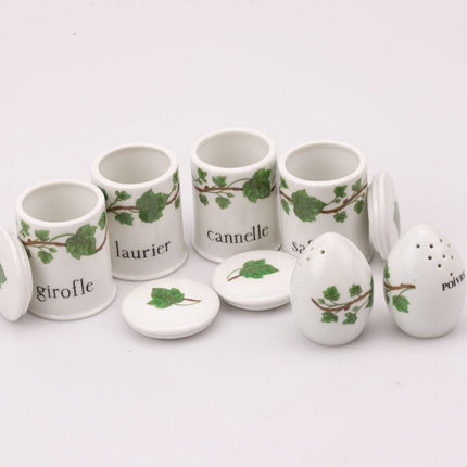 Set of 4 spice, salt and pepper shakers, white Paris porcelain