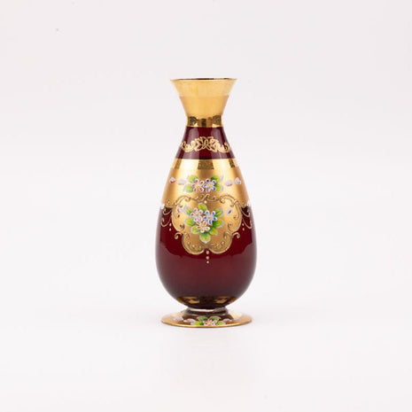Vase Murano en verre rouge et doré avec motif fleuri rouge