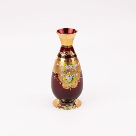 Murano vase in red and gold glass with a floral motif