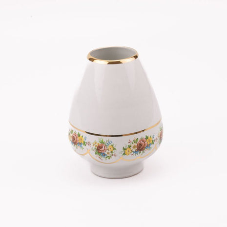 Vase en porcelaine blanche de Bruxelles avec liseret doré et fleurs