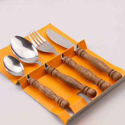 Set de 26 couverts vintage inox et manche en bois dans leur boîte