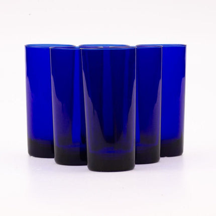6 verres vintage à long drink bleu cobalt de la Verrerie de Reims bleu