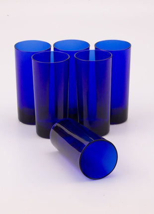 6 vintage kobaltblauwe longdrinkglazen van de Verrerie de Reims (Glasfabriek van Reims)