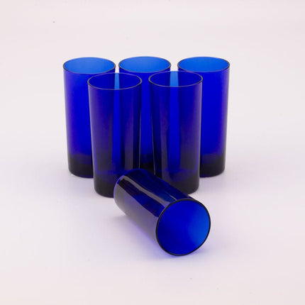 6 vintage kobaltblauwe longdrinkglazen van de Verrerie de Reims (Glasfabriek van Reims)