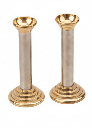 Paire de bougeoir vintage en métal argenté et doré argenté