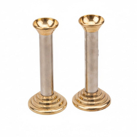 Paire de bougeoir vintage en métal argenté et doré argenté