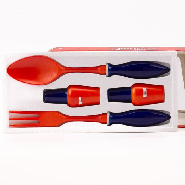 Set vintage couverts à salade sel et poivre orange et bleu bleu