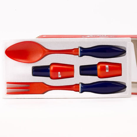 Set vintage couverts à salade sel et poivre orange et bleu bleu