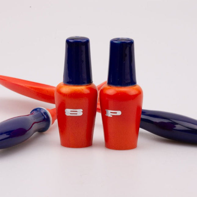 Set vintage couverts à salade sel et poivre orange et bleu