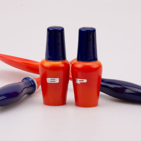 Set vintage couverts à salade sel et poivre orange et bleu