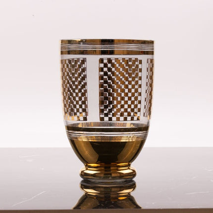 Vase vintage en verre à dessins géométriques dorés doré