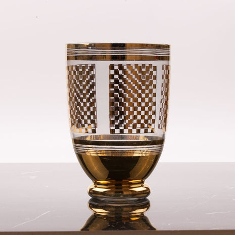 Vase vintage en verre à dessins géométriques dorés doré