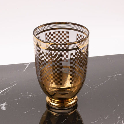 Vase vintage en verre à dessins géométriques dorés