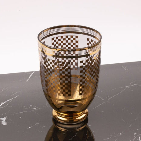 Vase vintage en verre à dessins géométriques dorés