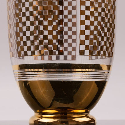 Vase vintage en verre à dessins géométriques dorés