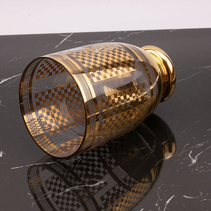 Vase vintage en verre à dessins géométriques dorés